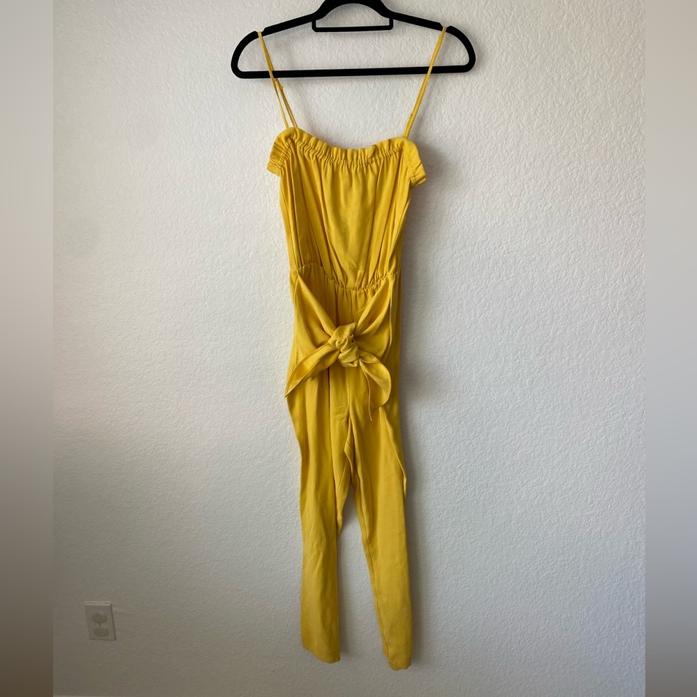 NWOT BCBG Yellow Jumpsuit with Knot Tie & Adjustable Straps. Size Small.